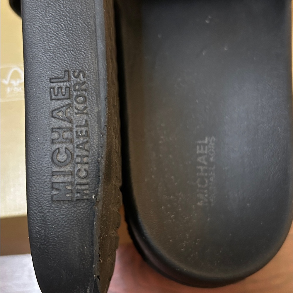 Michael Kors Black Slides with Rainbow Crystal Logo - Picture 4 of 5